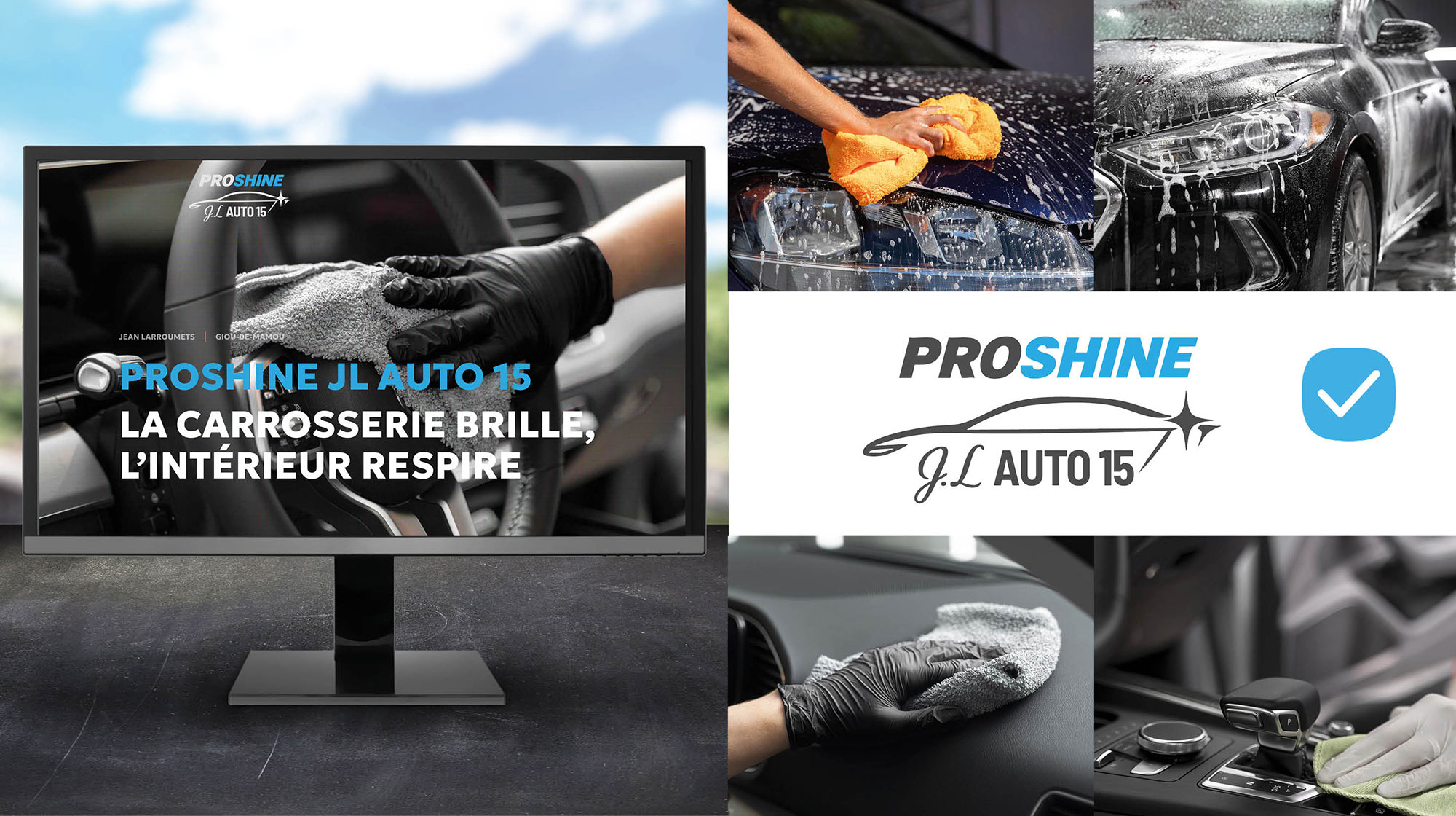 One page de Proshine JL Auto Cantal. Jean Larroumets spécialites du nettoyage et lavage de voiture dans le Cantal.